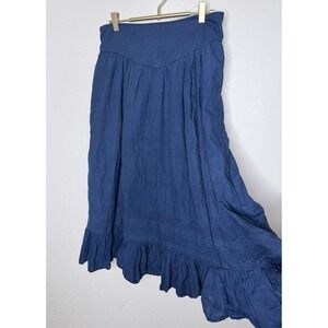 American Eagle Chambray Denim Ruffled Midi Skirt M Indigo Blue Western Festival
